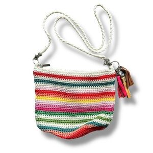 The Sak Green and White Crochet Crossbody Bag